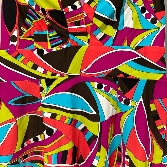 Jude Connally Dress, Retro Tunic V Neck Shift Dress, Multicolor, Sleeveless - Picture 6 of 7